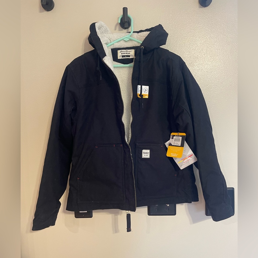 Brand new with tags never worn Eddie Bauer workwear Sherpa lined hooded jacket